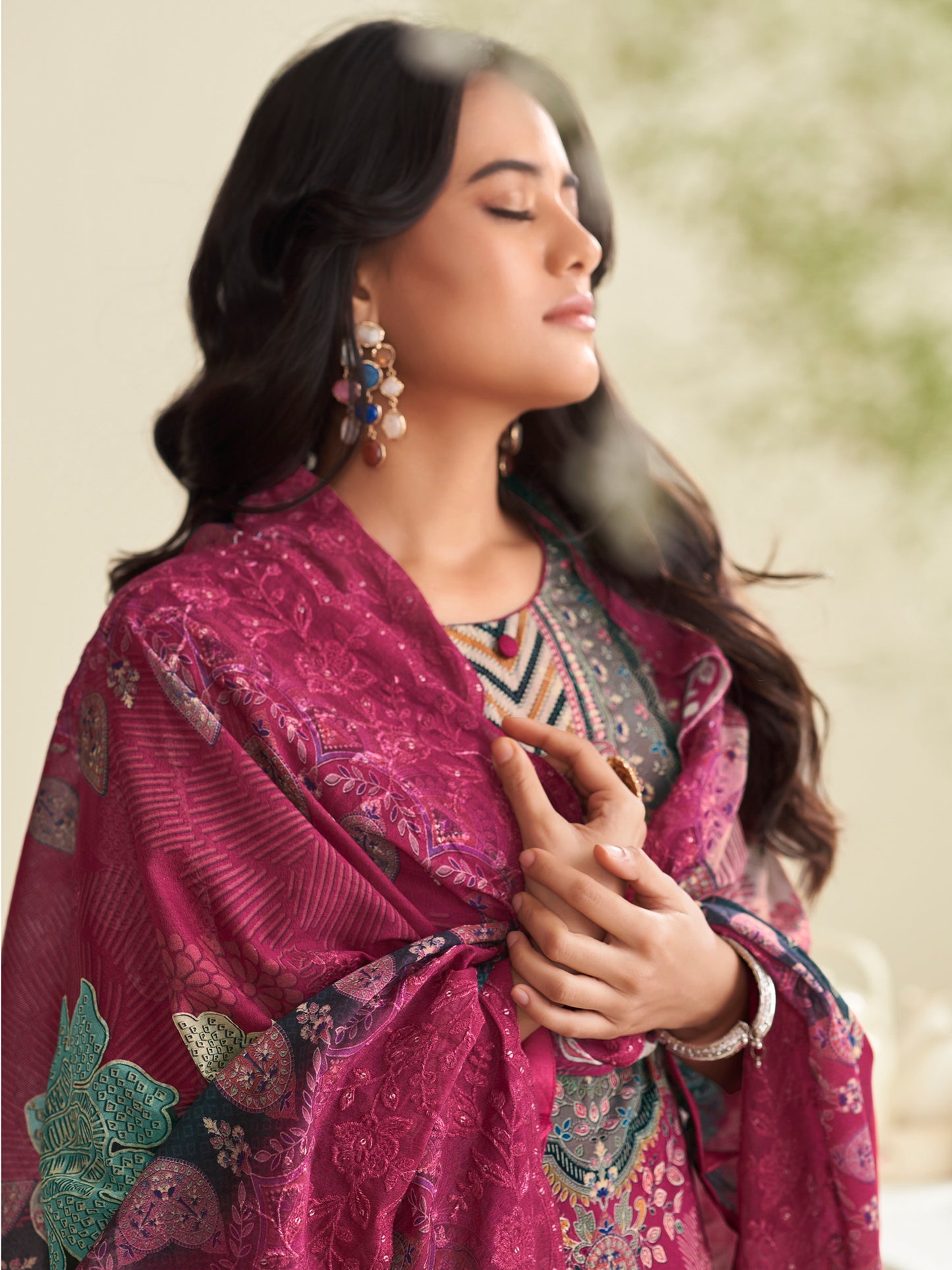Regal Maroon Lawn Cotton Designer Suit | Floral Digital Print with Embroidered Accents| Unstitched Fabric
