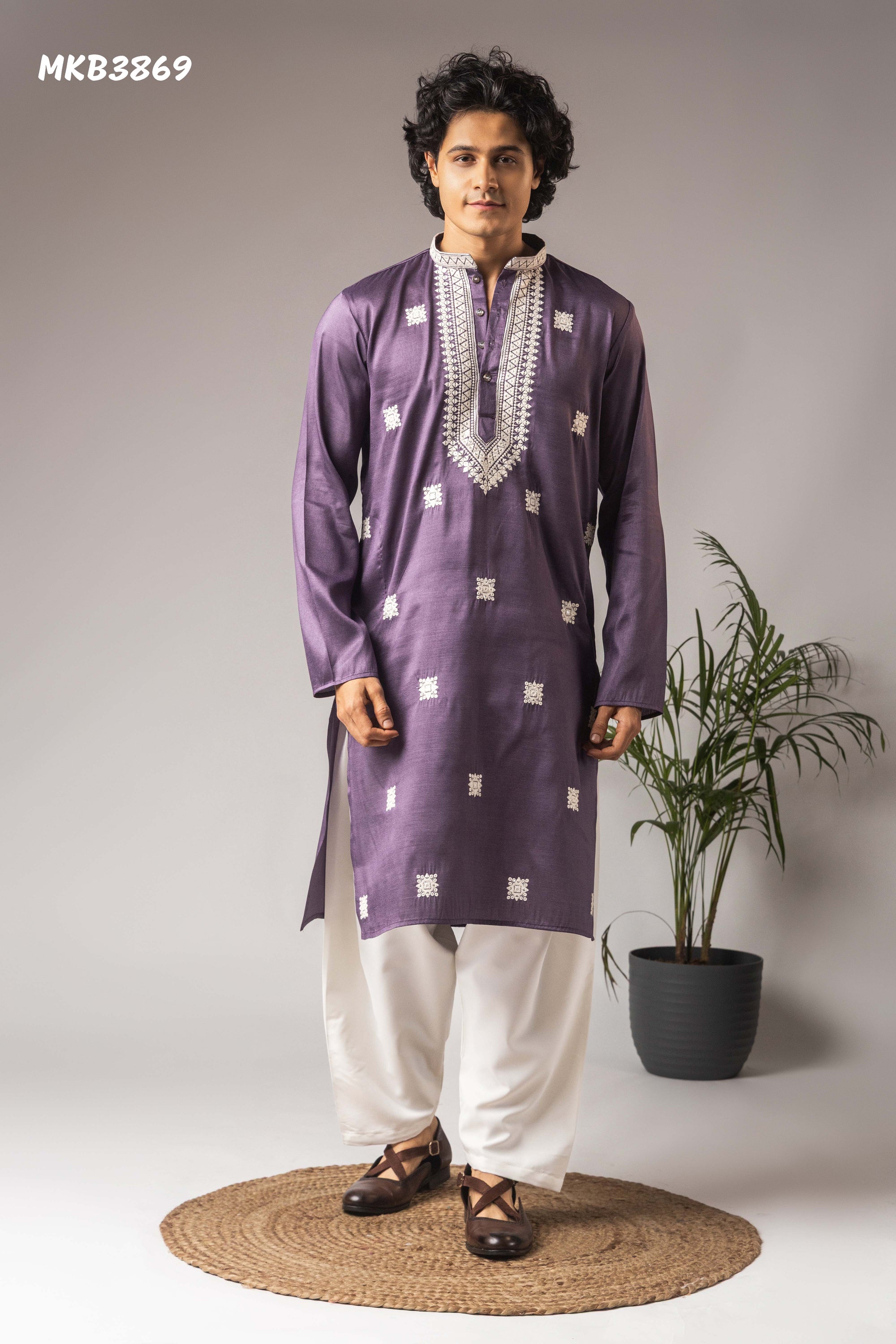 : Regal Purple Super Silk Weaved Festive Kurta with Payjama | Intricate Handwoven Motifs