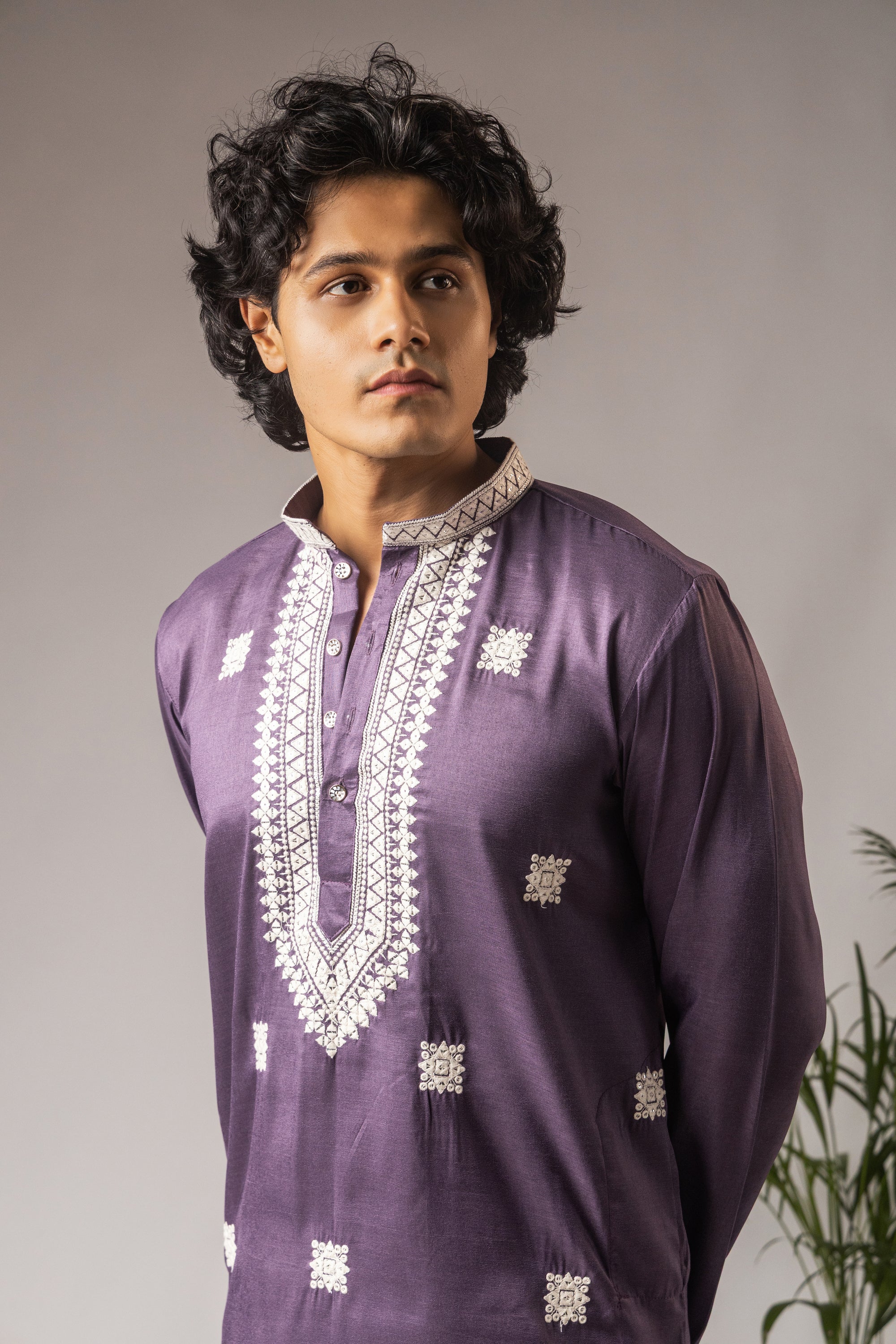 : Regal Purple Super Silk Weaved Festive Kurta with Payjama | Intricate Handwoven Motifs