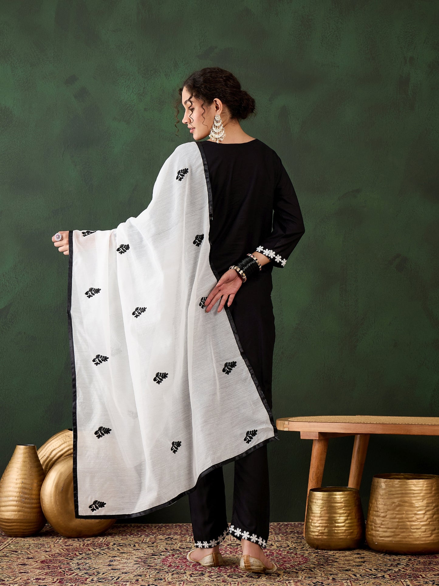 Midnight Black Heavy Rayon Cotton Suit | Embroidered Work with Chanderi Silk Dupatta Couture