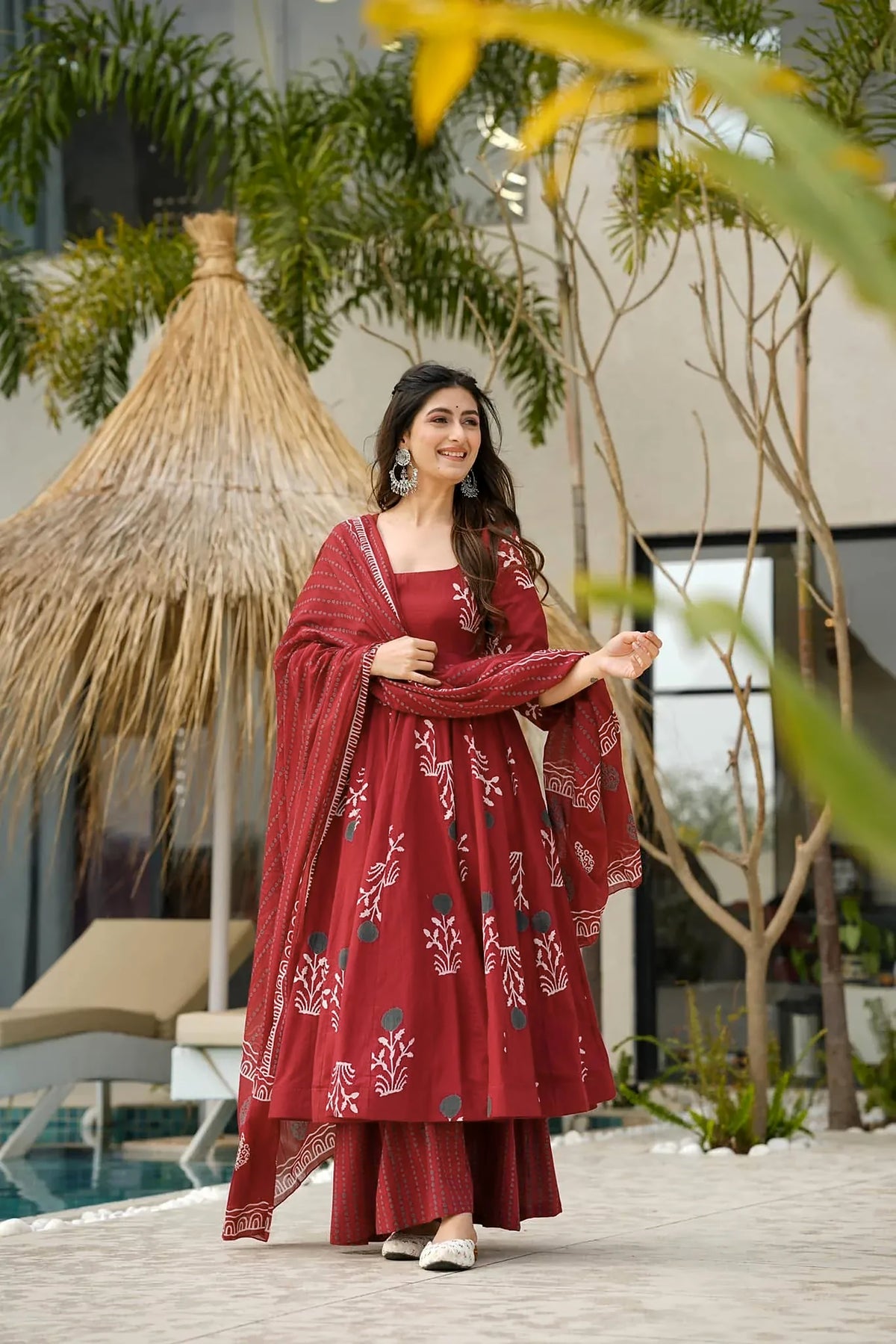 Multi-Color Digital Print Anarkali Gown | Heavy Mal Cotton Couture with Dupatta