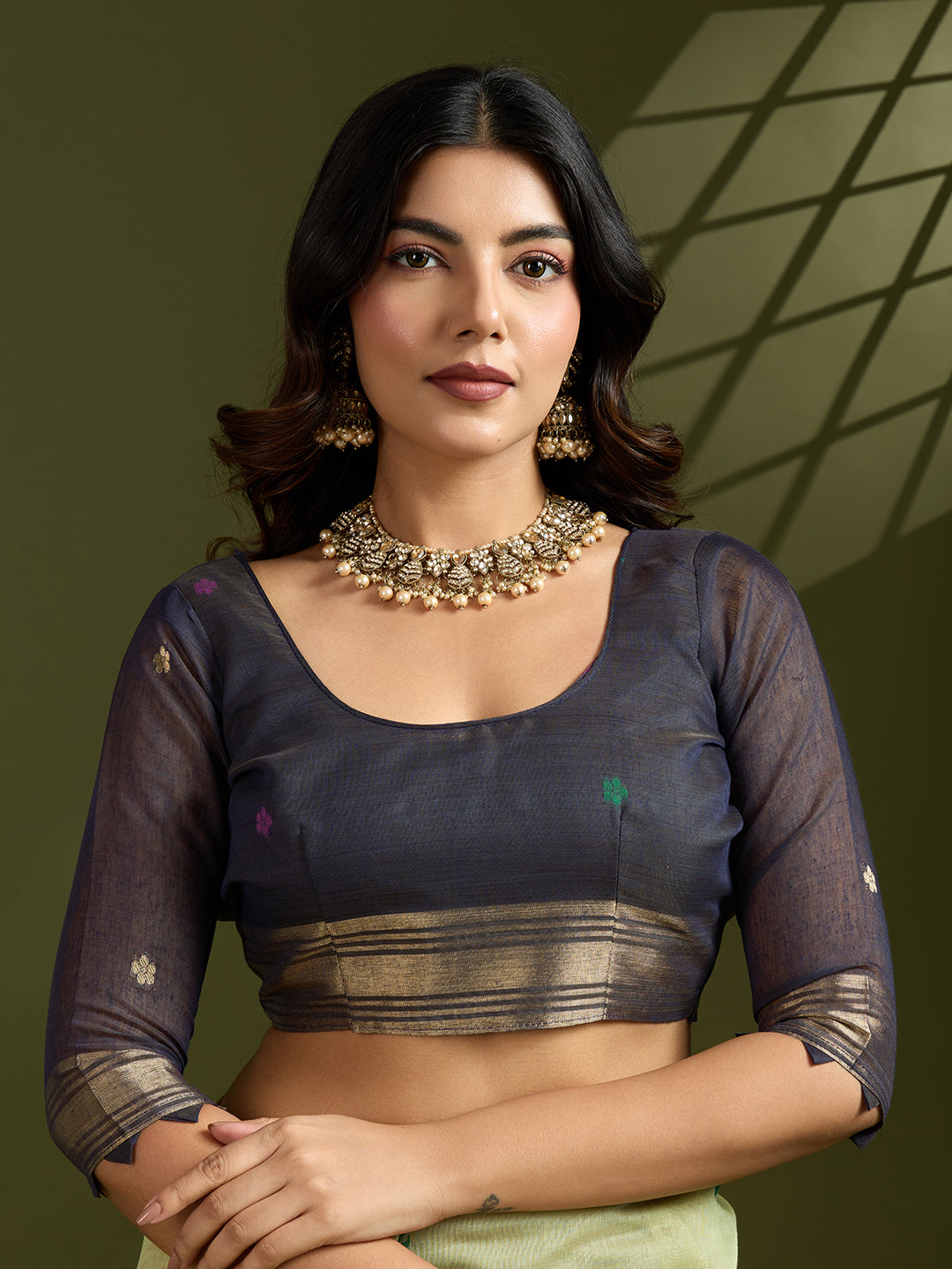 Verdant Charm Muga Cotton Paithani Saree | Earth-Toned Traditional Weaving Masterpiece