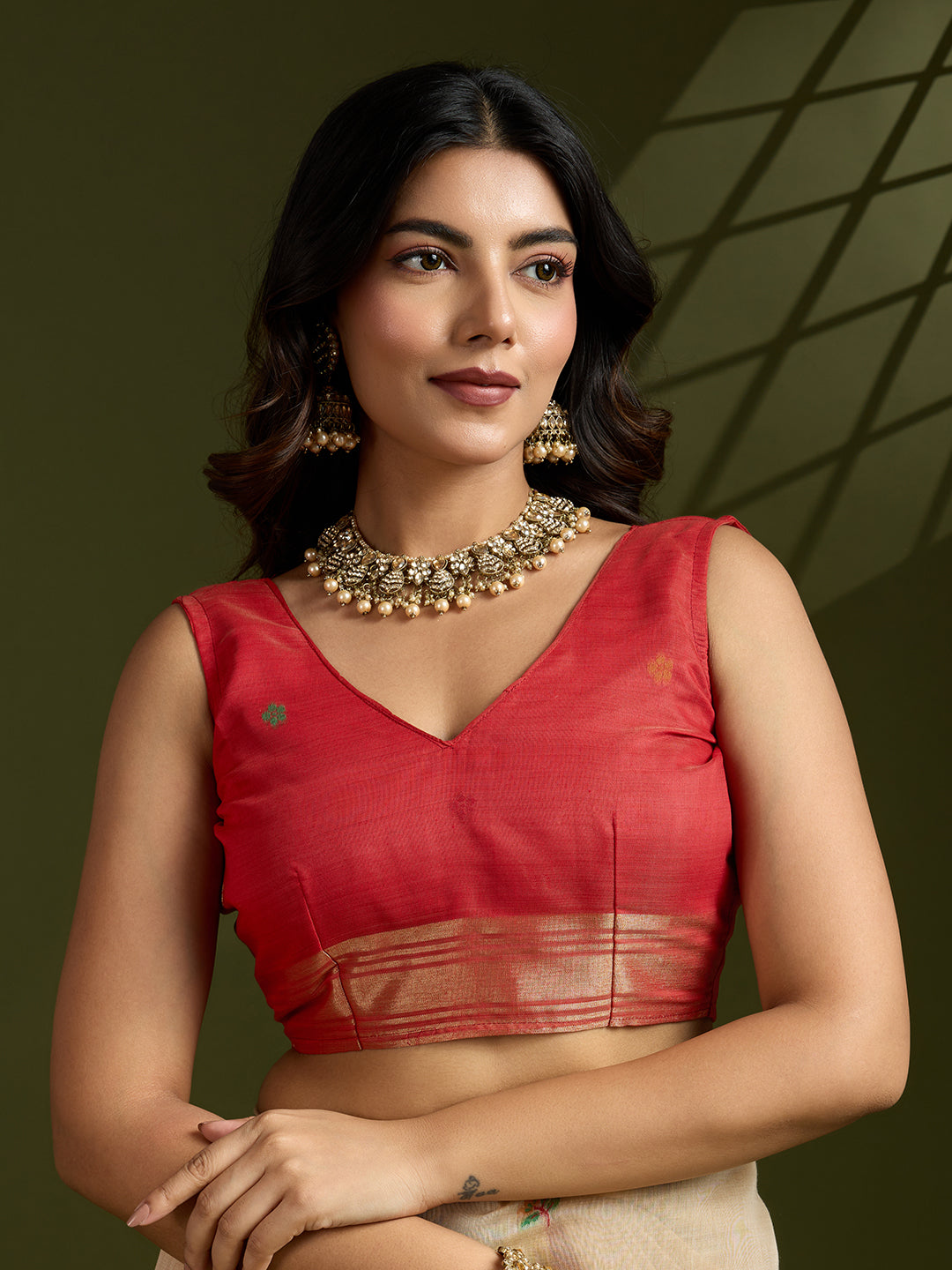 Timeless Beige Muga Cotton Paithani Saree | Bold Red Contrast Traditional Attire