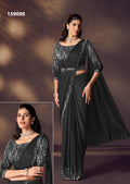 Black Crush Satin Silk Saree | Sequins & Dual Beads Embellishment with Blouse & Belt