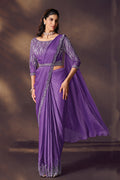Purple Crush Satin Silk Saree | Sequins & Dual Beads Embellishment with Blouse & Belt