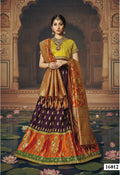 Purple & Yellow Jacquard Weaved Silk Lehenga Choli | Thread & Cord Embroidery Semi-Stitched Ensemble