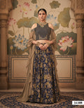 Navy Blue Jacquard Velvet Lehenga Choli | Cord Embroidery Stitched Ensemble