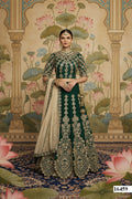Green Satin Silk Lehenga Choli with Beige Dupatta | Ribbon Embroidery & Frill Semi-Stitched Ensemble