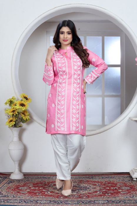 Pink Heavy Rayon Suit | Chikankari Embroidered Ensemble