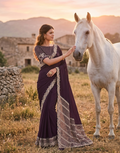 Silk Georgette Saree with Resham, Zari & Cord Embroidery | Raw Silk Blouse Unstitched