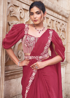 Gajari Two Tone Satin Silk Saree | Hand-Embroidered Dual Sequin Work Couture