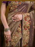 Wine Pure Banarasi Crush Designer Saree | Pure Khatli Work with Sequence Embellishments