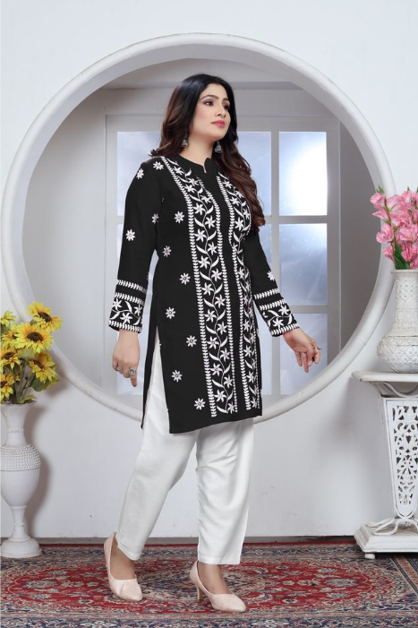 Black Heavy Rayon Suit | Chikankari Embroidered Ensemble