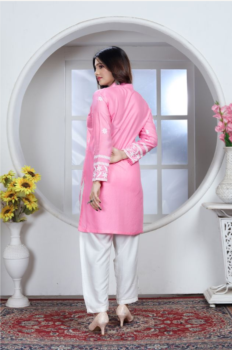 Pink Heavy Rayon Suit | Chikankari Embroidered Ensemble