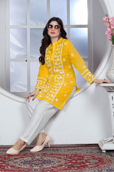 Yellow Heavy Rayon Suit | Chikankari Embroidered Ensemble