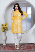 Yellow Heavy Rayon Suit | Chikankari Embroidered Ensemble