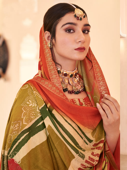 Autumn Rust Dola Silk Jacquard Bridal Suit | Hand-Embroidered Paisley & Sequin Couture