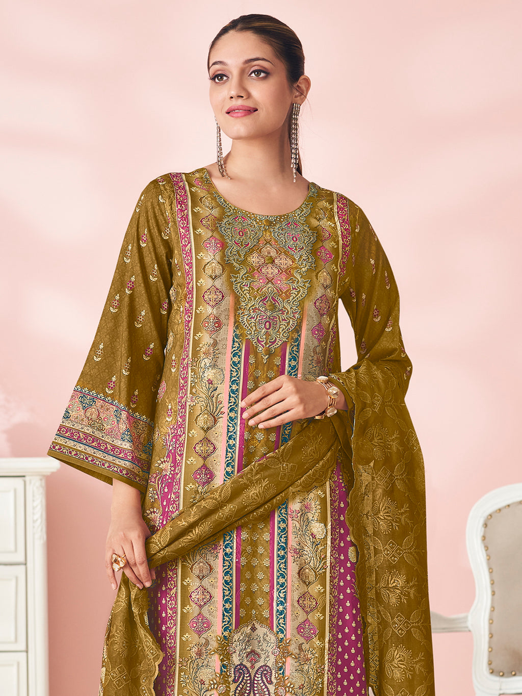 Mustard Garden Symphony Designer Salwar Suit | Floral Digital Print with Resham & Sequin Embroidery