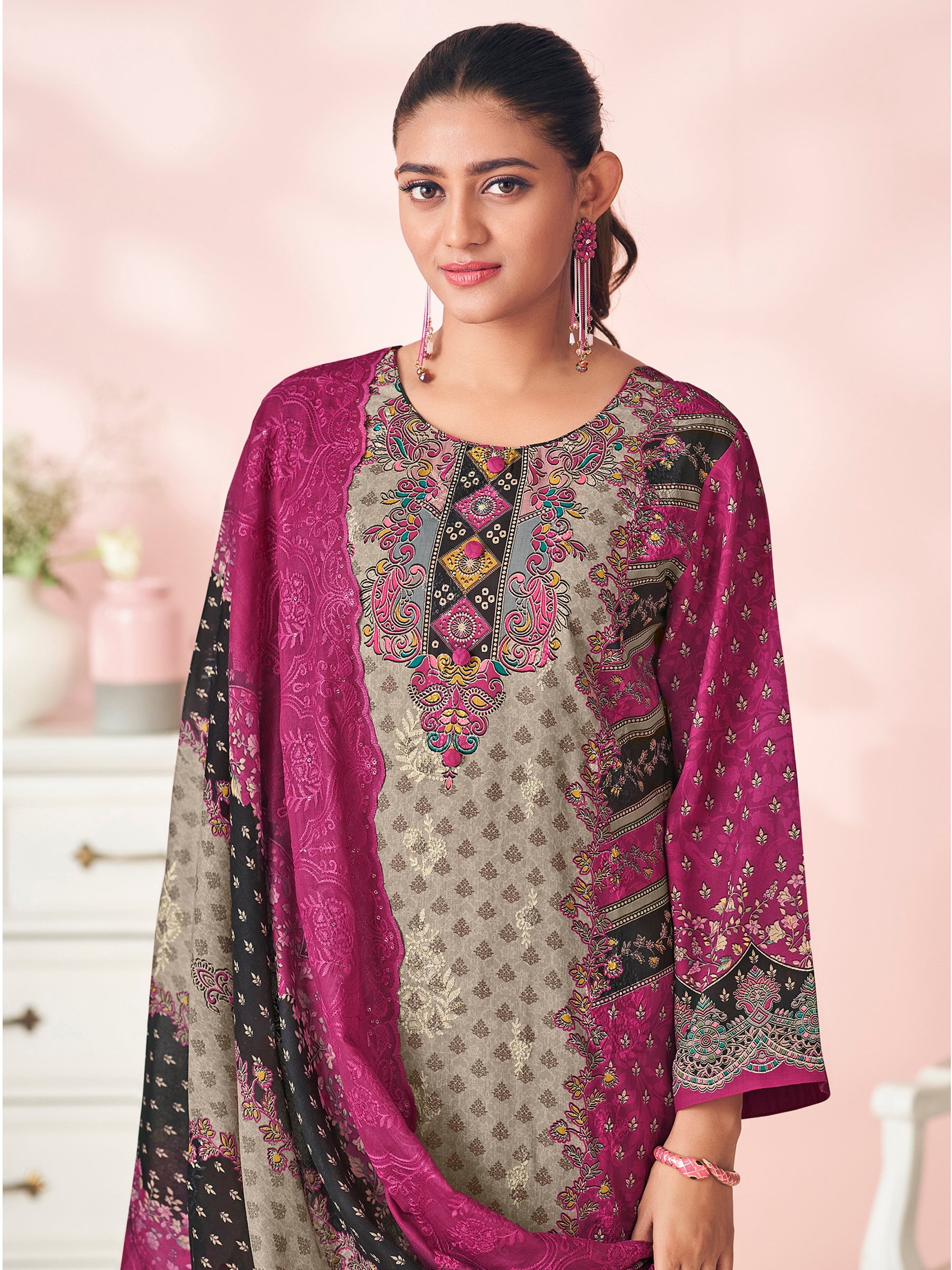 Ruby Bloom Designer Salwar Suit | Floral Digital Print with Resham & Sequin Embroidery