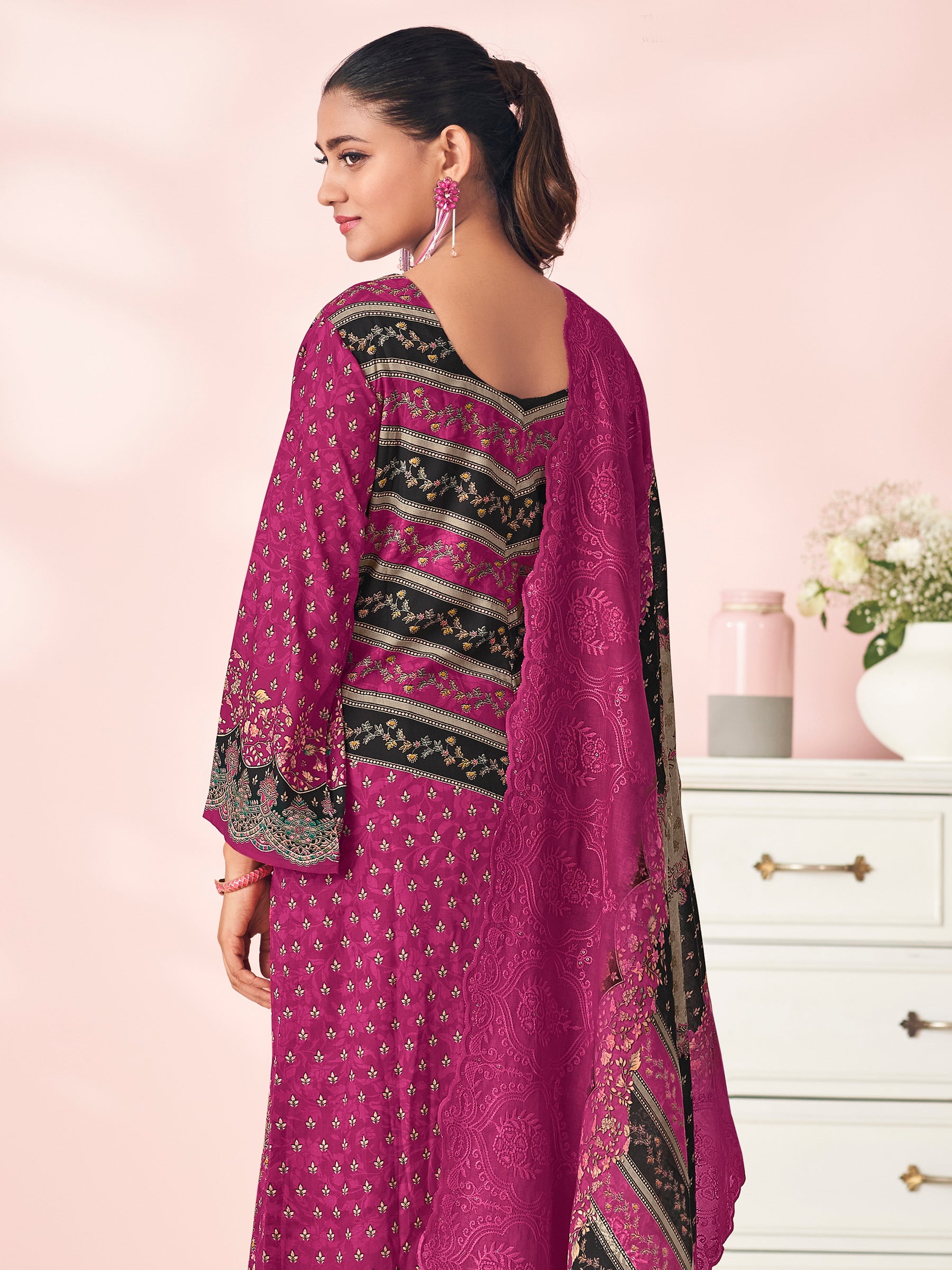 Ruby Bloom Designer Salwar Suit | Floral Digital Print with Resham & Sequin Embroidery
