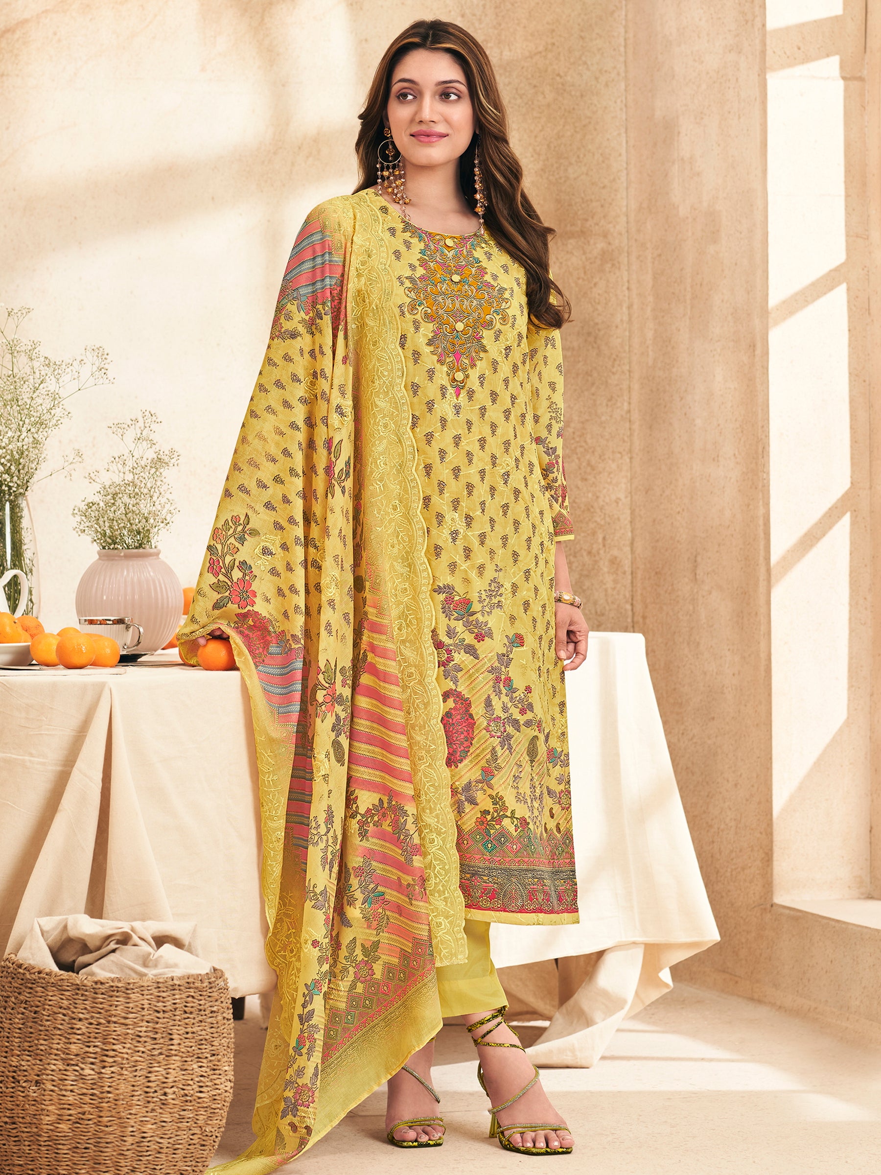 Sunshine Meadow Indian Salwar Suit | Digital Floral Print with Resham & Jari Embroidery