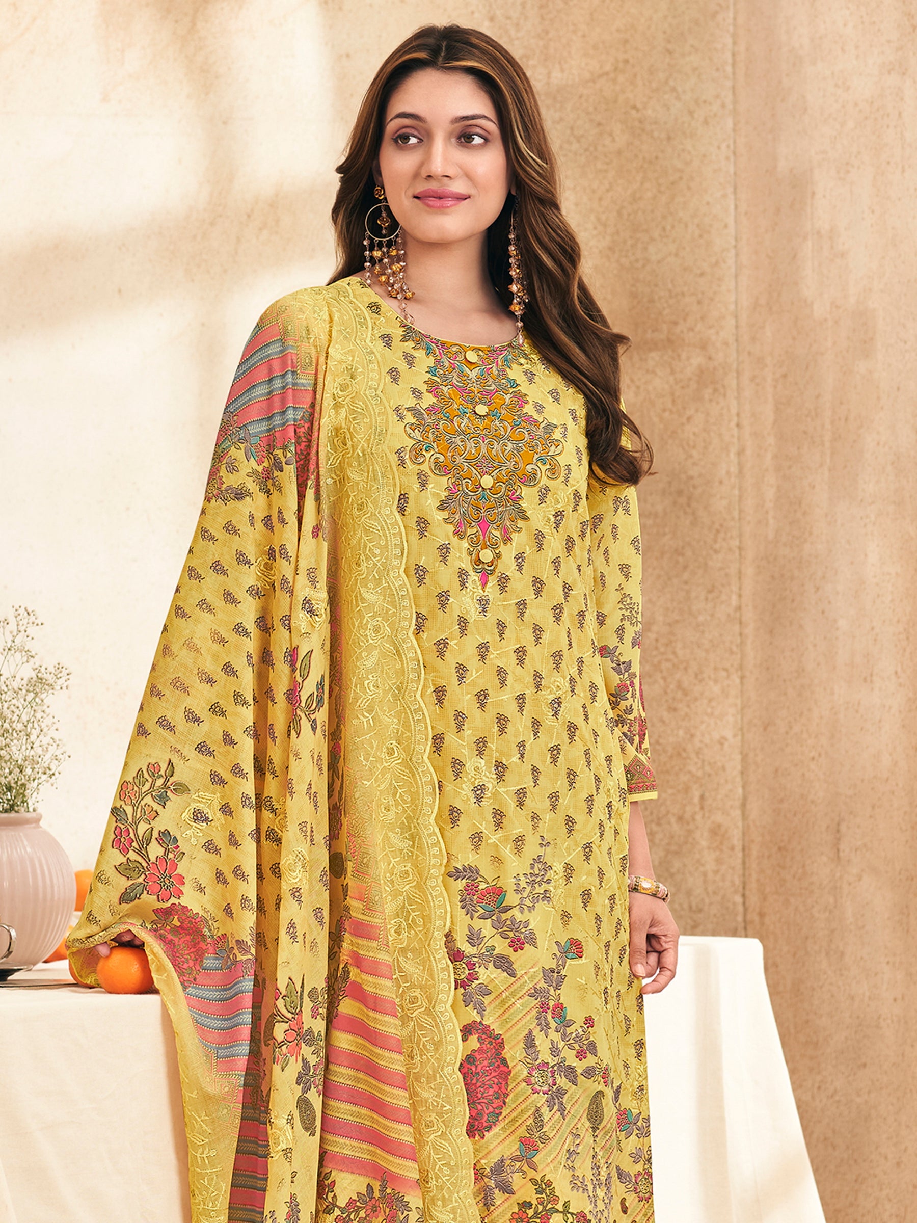 Sunshine Meadow Indian Salwar Suit | Digital Floral Print with Resham & Jari Embroidery