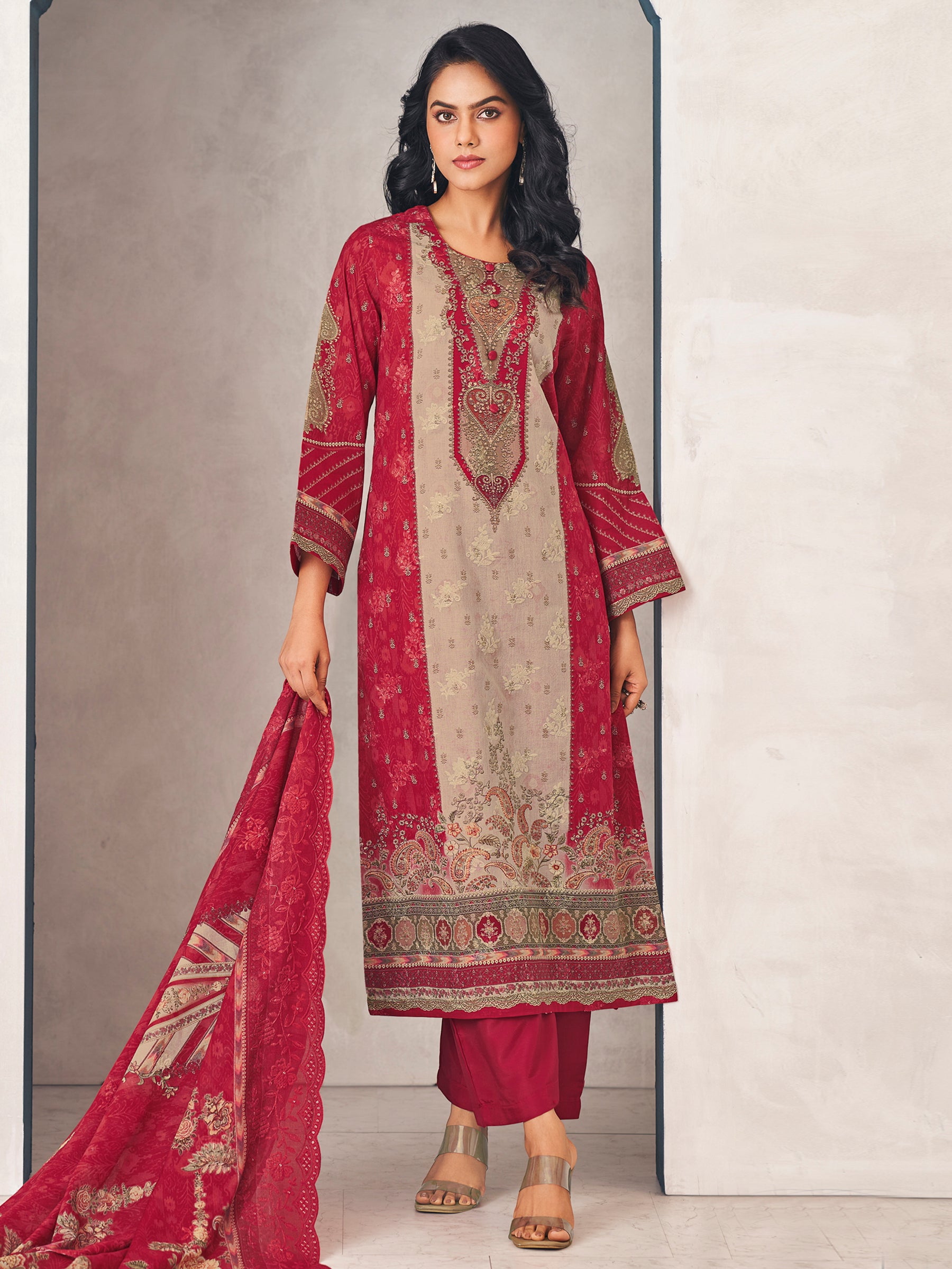 Festival Rainbow Designer Dress Material | Floral Digital Print with Resham & Sequin Embroidery