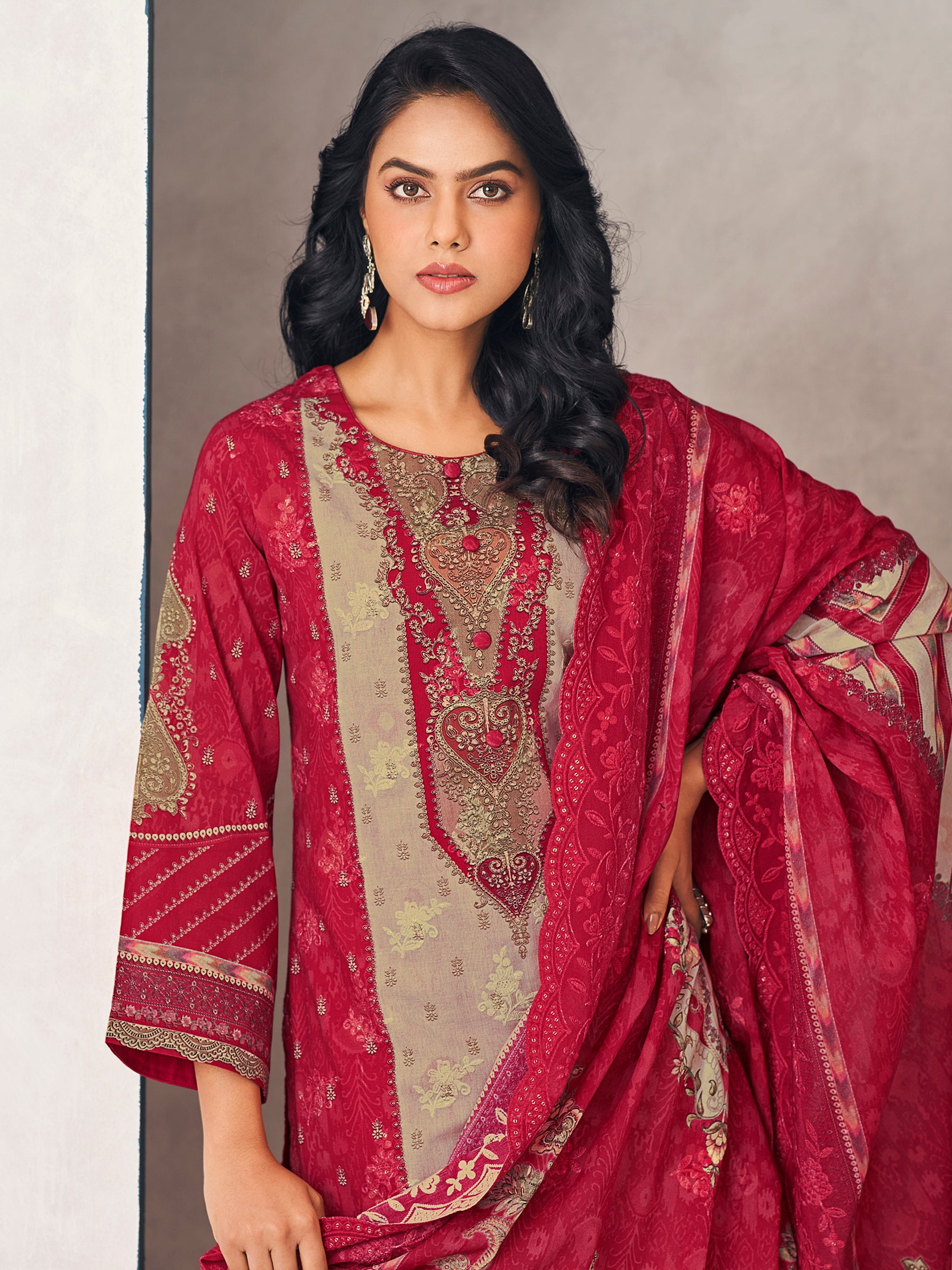 Festival Rainbow Designer Dress Material | Floral Digital Print with Resham & Sequin Embroidery