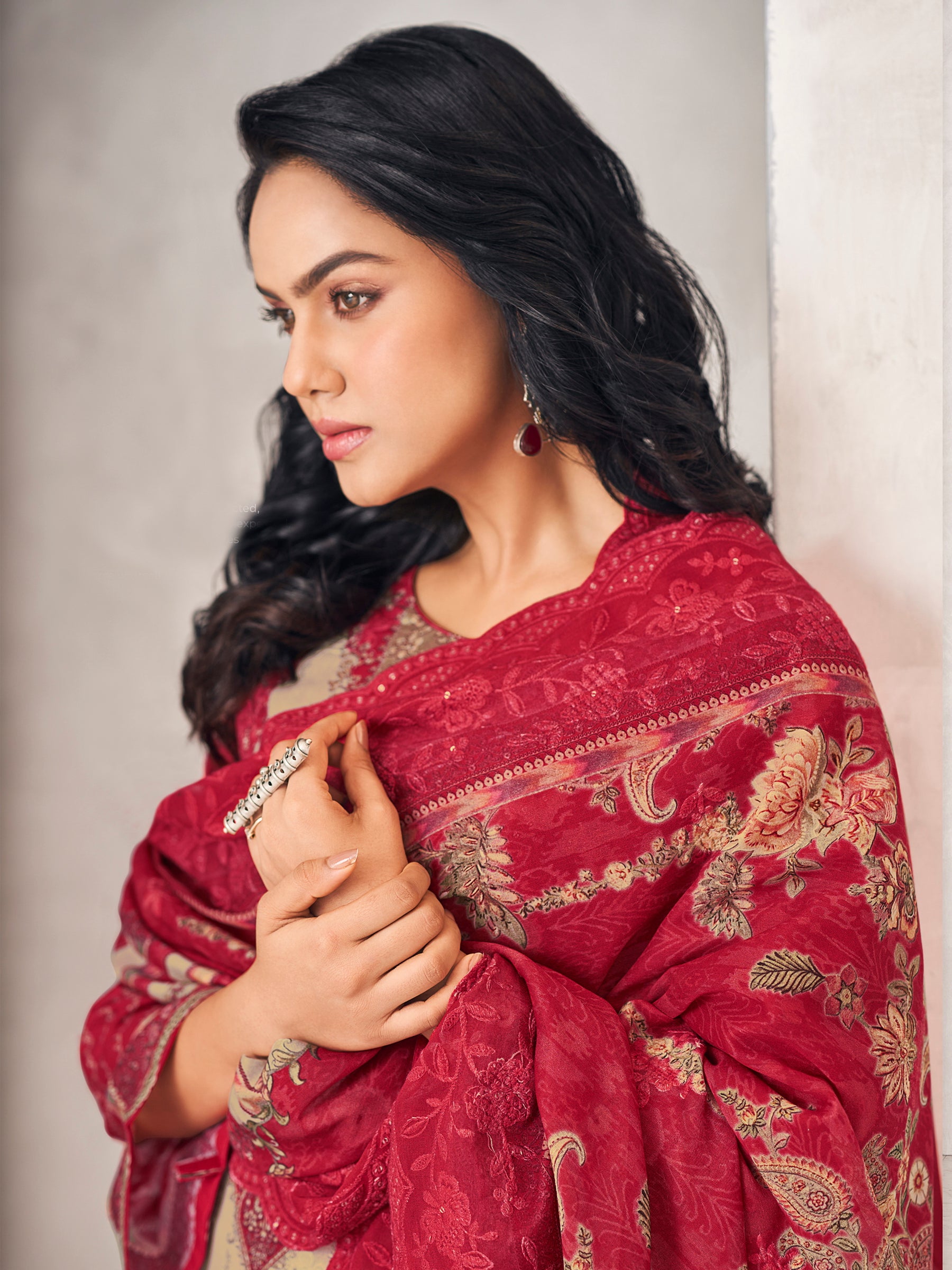 Festival Rainbow Designer Dress Material | Floral Digital Print with Resham & Sequin Embroidery