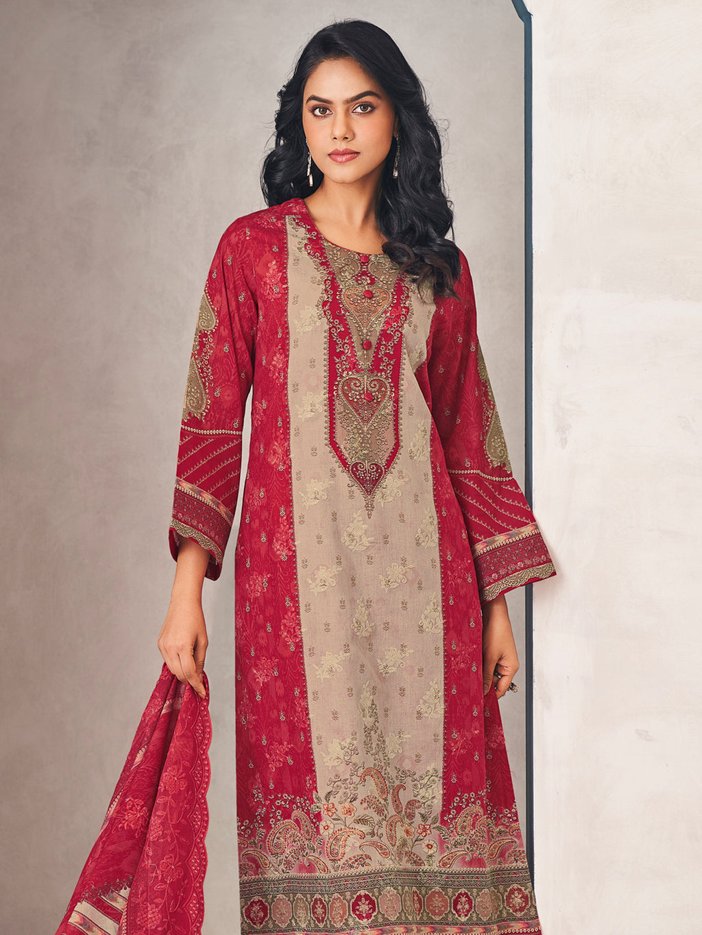 Festival Rainbow Designer Dress Material | Floral Digital Print with Resham & Sequin Embroidery