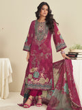 Regal Maroon Lawn Cotton Designer Suit | Floral Digital Print with Embroidered Accents