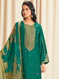 Enchanting Green Dola Silk Jacquard Designer Suit | Traditional Woven with Digital Print Dupatta