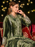 Earthy Olive Velvet Jardoshi Dress Material | Hand-Embroidered Beads & Sequin Couture