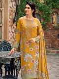 Vibrant Mustard Pashmina Digital Print Suit | Embroidered Neckline & Floral Couture