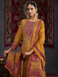 Mustard Pashmina Digital Print Dress Material | Jari Work & Sequin Embellished Suit