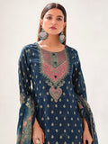 Navy Blue Lawn Cotton Digital Print Suit | Contrast Floral Design with Resham & Sequin Work