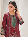 Maroon Lawn Cotton Digital Print Suit | Contrast Floral Design with Resham & Sequin Work