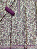 Regal Purple Assam Silk Digital Print Suit | Crystal Embellished Floral Design
