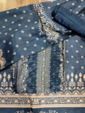 Sophisticated Navy Blue Assam Silk Digital Print Suit | Jari Work & Sequin Embellishments