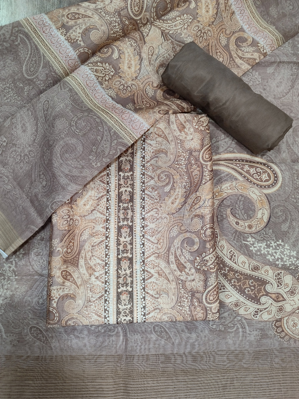 Vibrant Mustard Assam Silk Digital Print Suit | Crystal Embellished Paisley Design