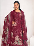 Maroon Lawn Cotton Digital Print Dress Material | Resham Thread Work & Floral Cut Work Couture