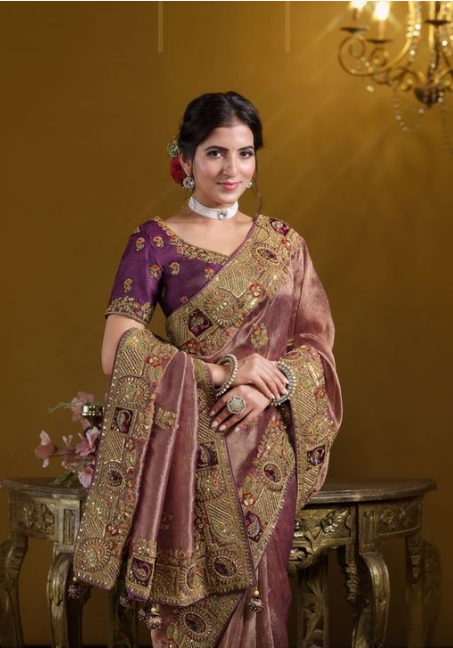 Wine Pure Georgette Royal Saree | Pure Khatli Work with Sequence Embellishments