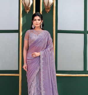 Lovender Versace Illusion Designer Saree | Pure Beads Hand Work with Stitched Blouse