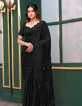 Black Versace Illusion Designer Saree | PureBeads Hand Work with Stitched Blouse