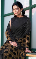 Black Gucci Velvet Designer Saree | Pure Beads Hand Work with Stitched Blouse