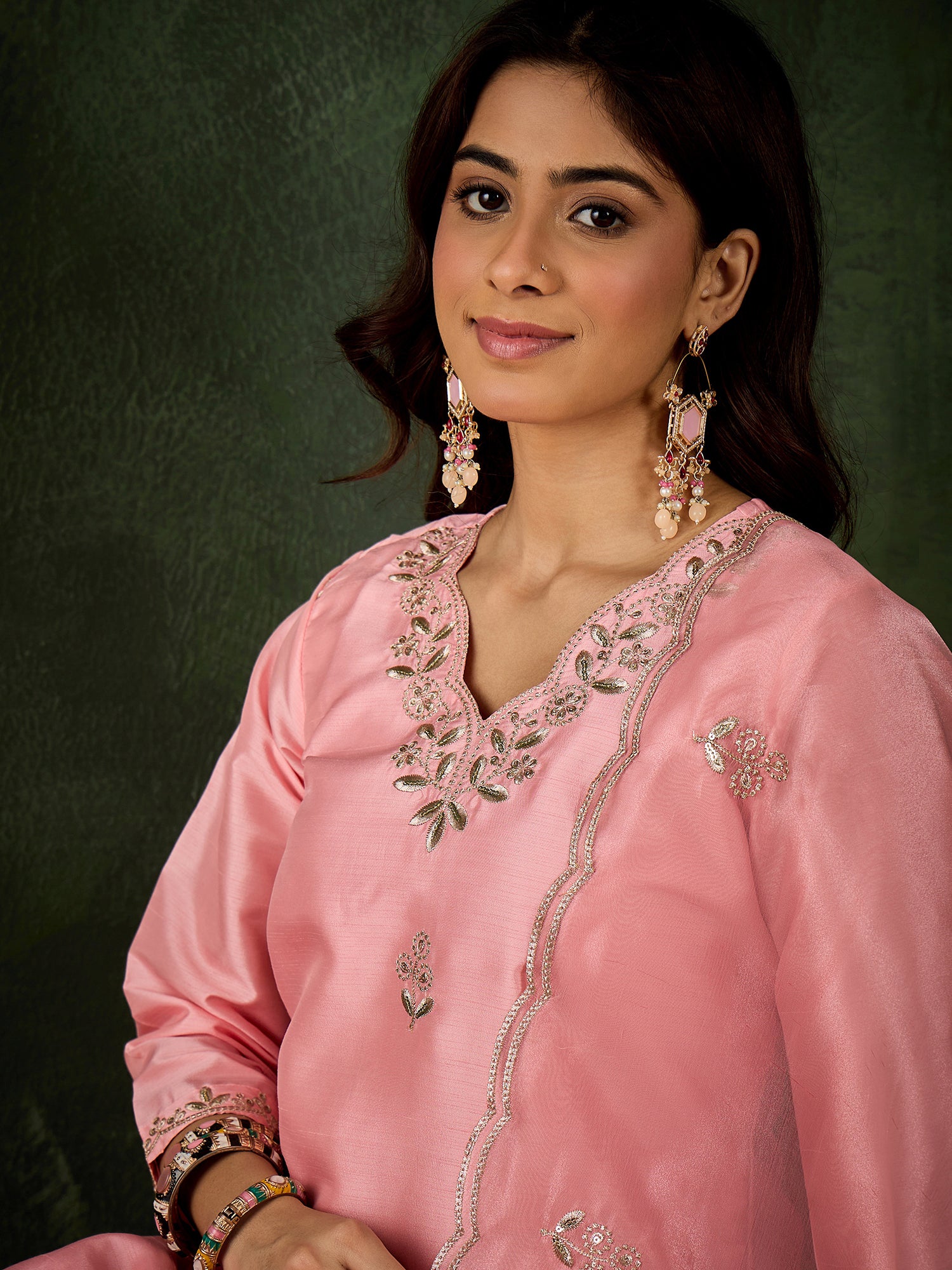 Pretty in Pink Silk Blend Suit | Designer Embroidered Organza Dupatta Creation