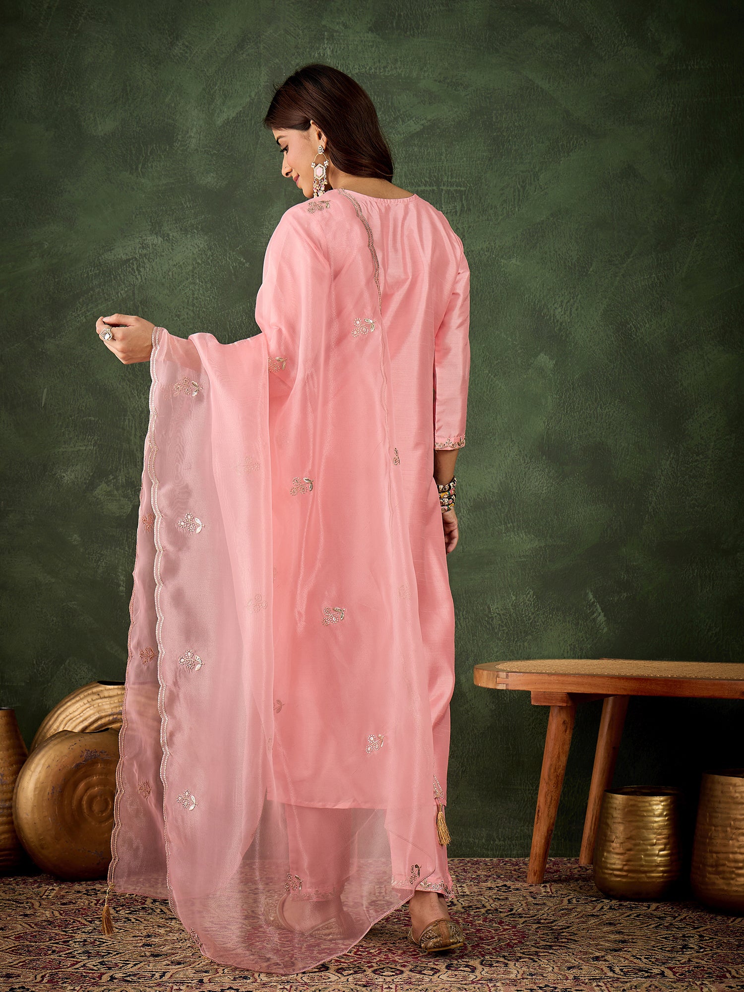Pretty in Pink Silk Blend Suit | Designer Embroidered Organza Dupatta Creation