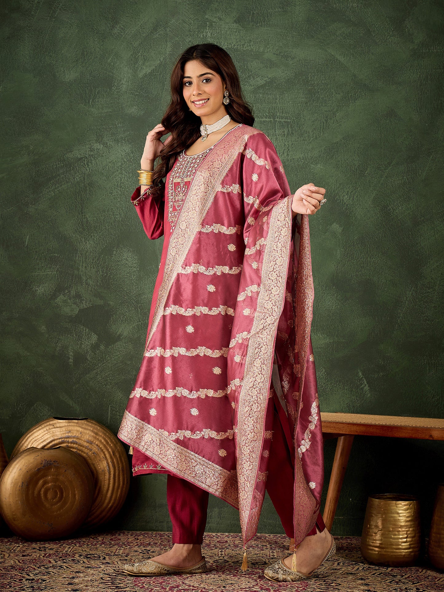 Maroon Majesty Viscose Rayon Suit | Designer Embroidered Organza Dupatta Ensemble| Unstitched Fabric
