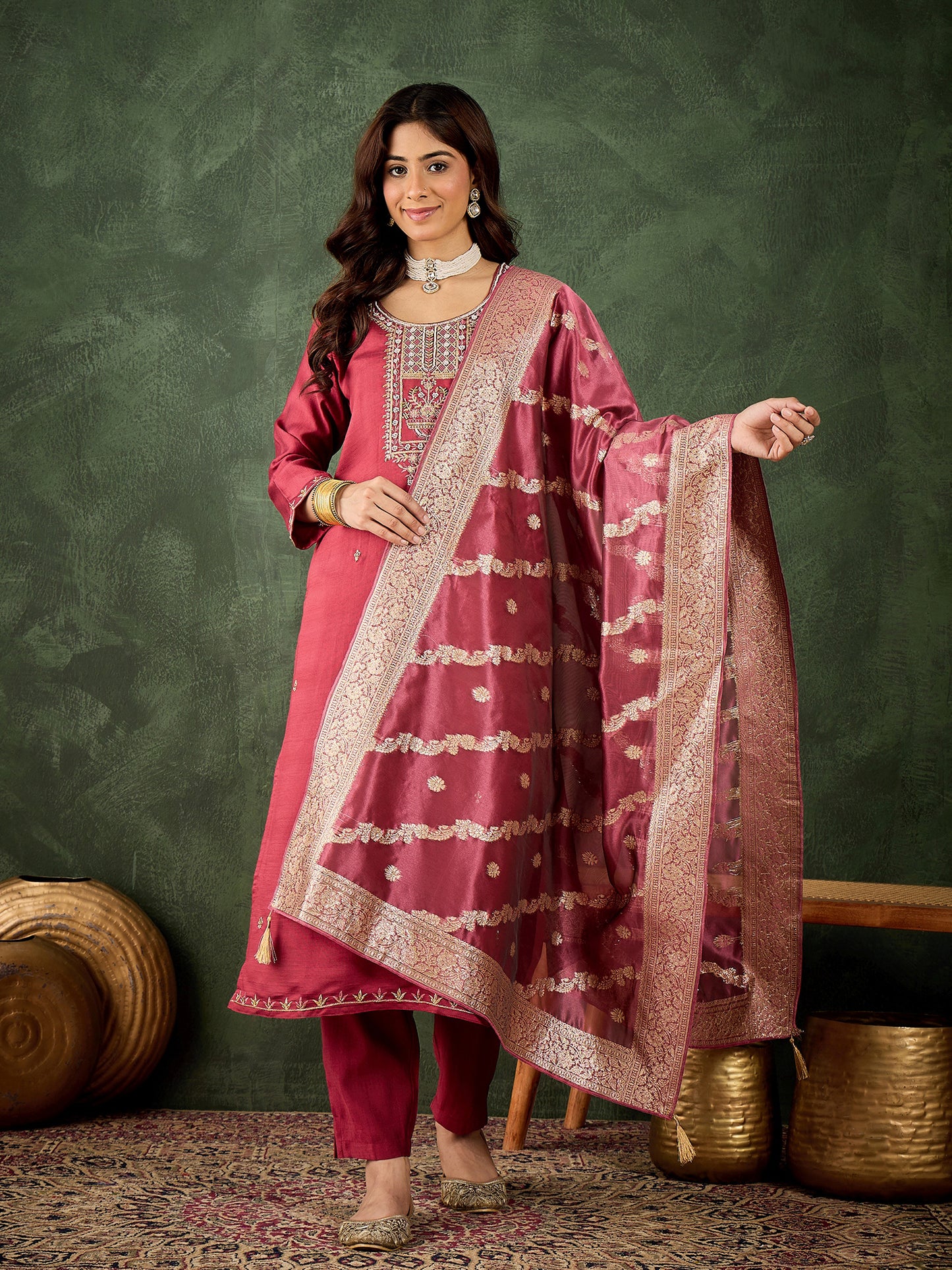 Maroon Majesty Viscose Rayon Suit | Designer Embroidered Organza Dupatta Ensemble| Unstitched Fabric