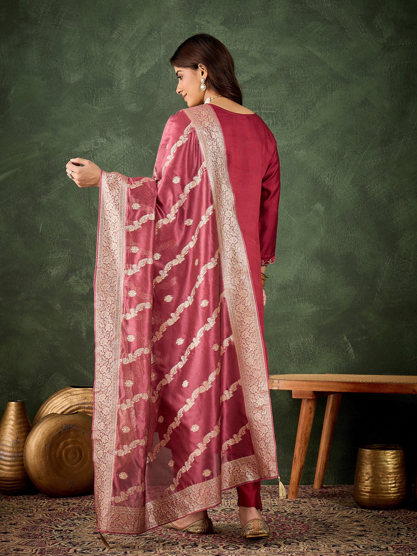 Maroon Majesty Viscose Rayon Suit | Designer Embroidered Organza Dupatta Ensemble| Unstitched Fabric